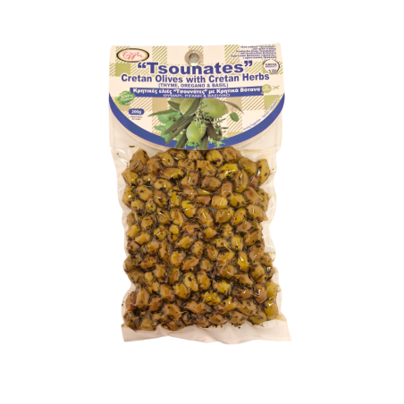 Olives de Crète variété Tsounati marinées aux "thym, origan et basilic" ELLIE 200 g