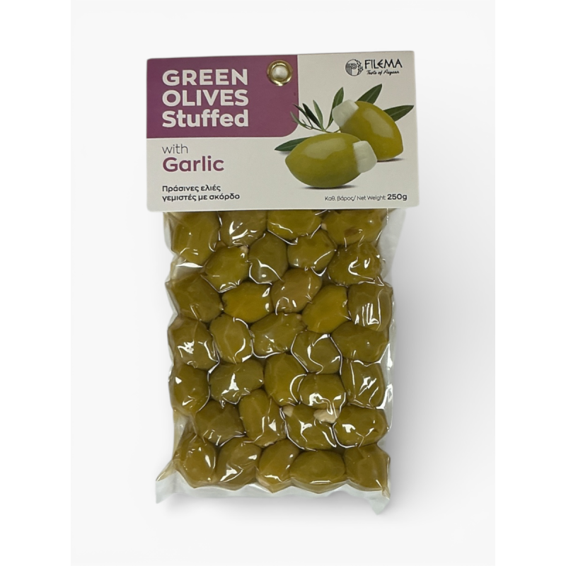 Olives grecques vertes Atlas farcies à l’ail FILEMA 250 g
