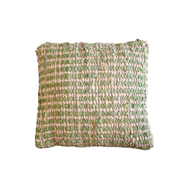 Coussin tissé en jute et coton, couleur vert olive et beige RIZES 45x45 cm