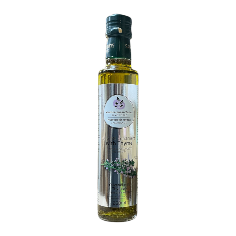 Huile d'olive vierge extra au thym SAVOUIDAKIS en bouteille 250 ml Huile d'olive vierge extra au thym SAVOUIDAKIS en bouteille 250 ml
