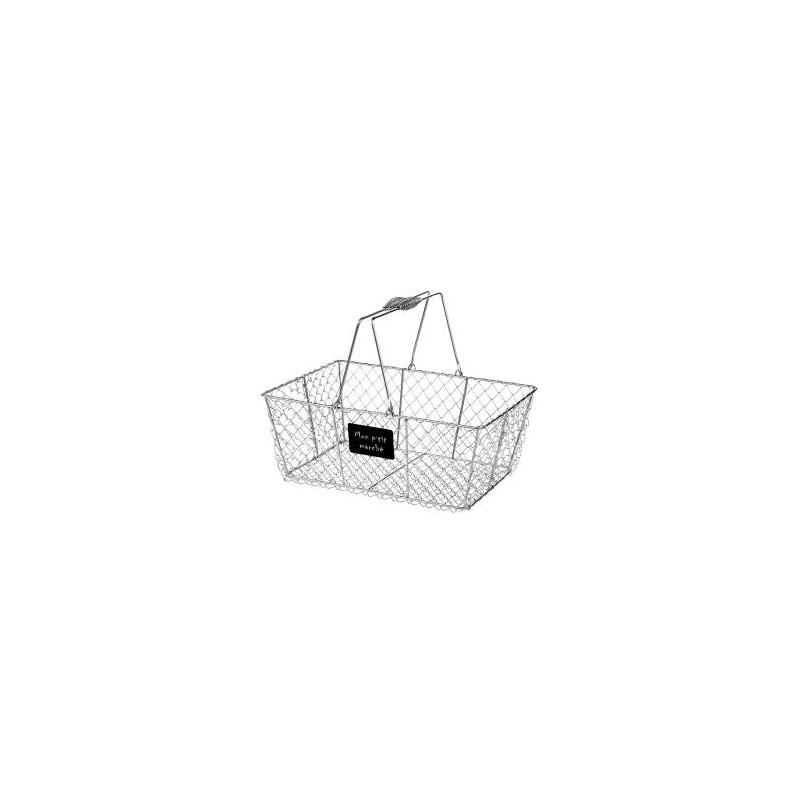 Panier rectangle métal argent anses métal rabattables et plaque noire