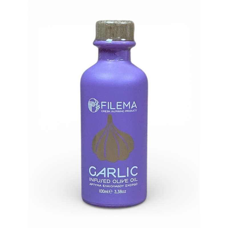 Huile d’olive infusée à l’ail de Crète FILEMA bouteille en céramique 100 ml
