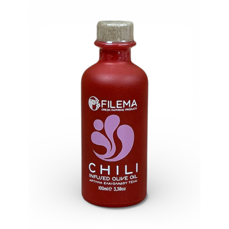 Huile d’olive infusée au chili de Crète FILEMA bouteille céramique 100 ml