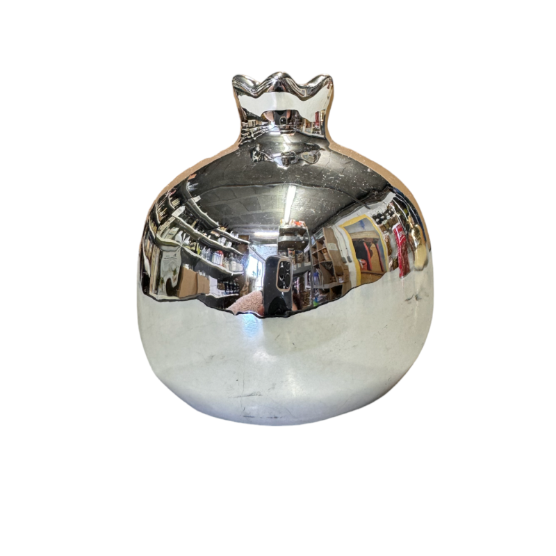 Décoration Grenade en céramique argenté