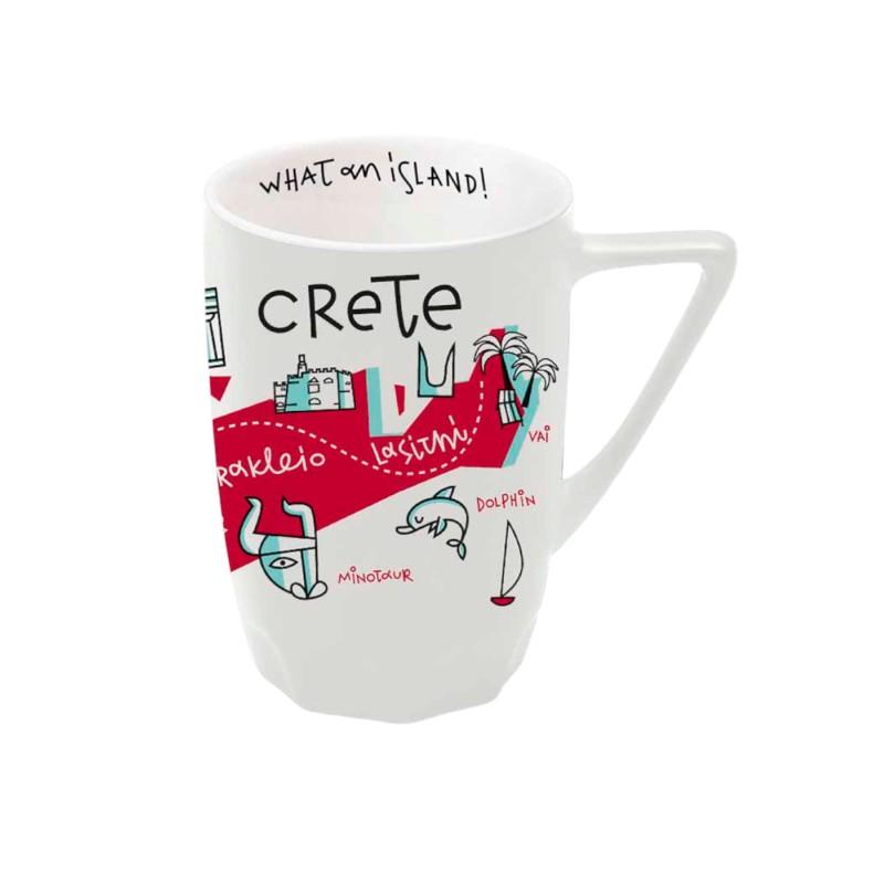 Mug en céramique illustré carte de Crète blanc WHAT A BRAND 330 ml