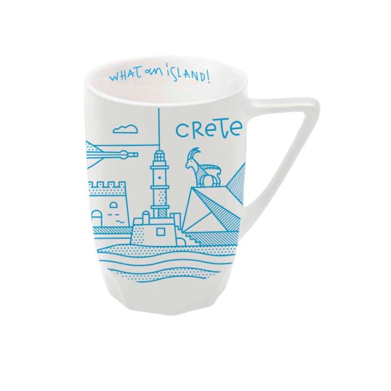 Mug en céramique illustré Crète line collage blanc WHAT A BRAND 330 ml