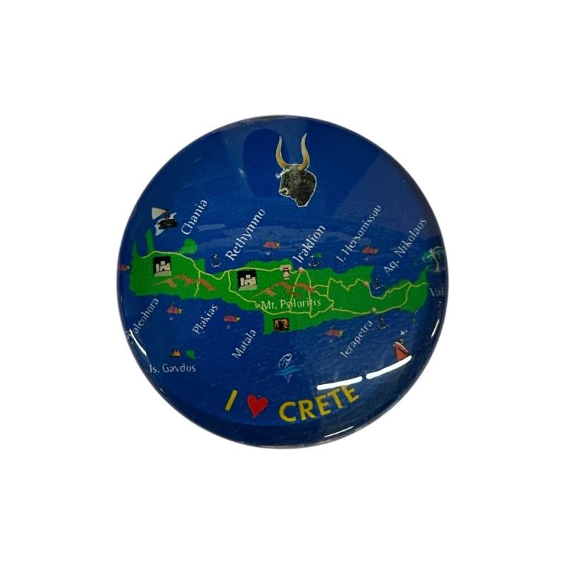 Magnet rond en verre "I Love Crete" - Diamètre 3,5 cm