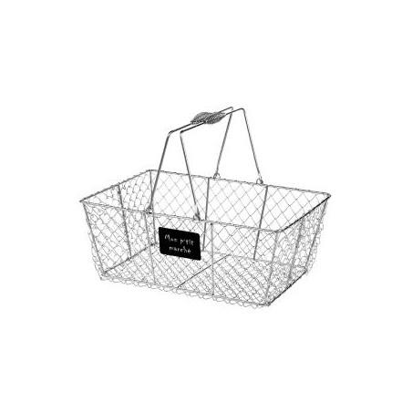 Grand panier rectangle métal argent anses métal rabattables et plaque noire