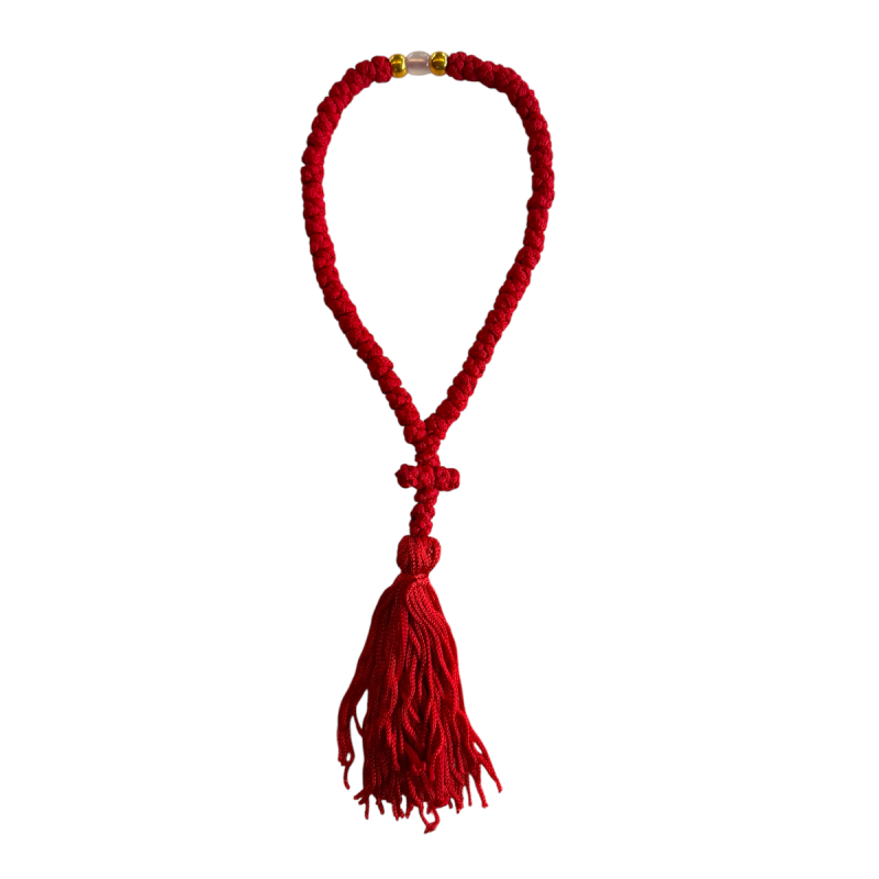 Komboskini laine - chapelet de prière orthodoxe rouge 50 nœuds