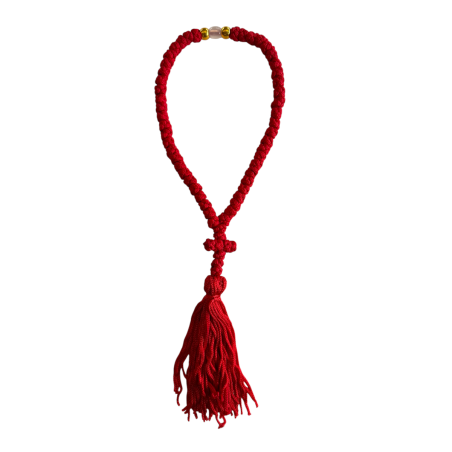 Komboskini laine - chapelet de prière orthodoxe rouge 50 nœuds