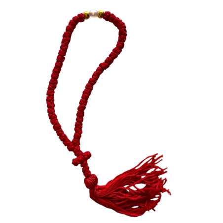Komboskini laine - chapelet de prière orthodoxe rouge 50 nœuds