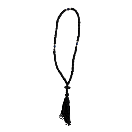 Komboskini laine avec 3 perles - chapelet de prière orthodoxe noir 100 nœuds