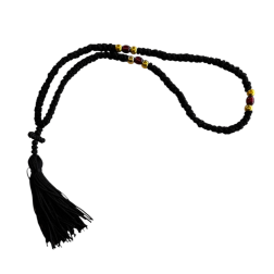 Komboskini laine avec 3 perles - chapelet de prière orthodoxe noir 100 nœuds