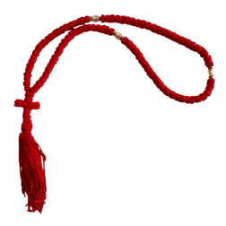 Komboskini laine avec 3 perles - chapelet de prière orthodoxe rouge 100 nœuds
