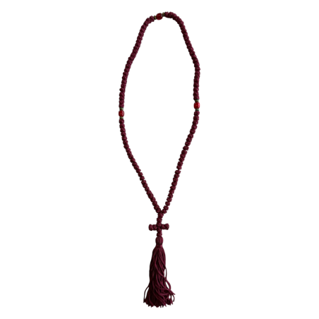 Komboskini laine avec 3 perles - chapelet de prière orthodoxe bordeaux 100 nœuds