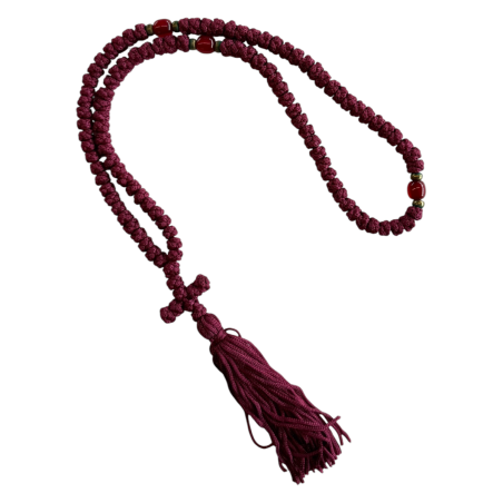 Komboskini laine avec 3 perles - chapelet de prière orthodoxe bordeaux 100 nœuds