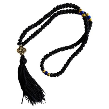 Komboskini à 3 perles et médaillon - chapelet de prière orthodoxe noir 100 nœuds