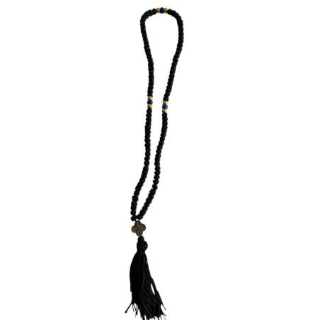 Komboskini à 3 perles et médaillon - chapelet de prière orthodoxe noir 100 nœuds