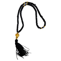 Komboskini à 3 perles et croix en or - chapelet de prière orthodoxe noir 100 nœuds