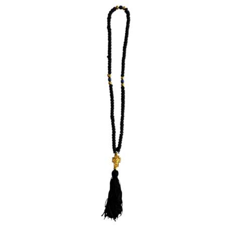 Komboskini à 3 perles et croix en or - chapelet de prière orthodoxe noir 100 nœuds