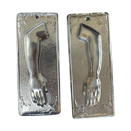 Ex-voto grec Main (tama) - plaque votive orthodoxe métal argenté 10 x 3 cm