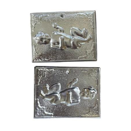 Ex-voto grec Bébé (tama) - plaque votive orthodoxe métal argenté 6 x 8 cm