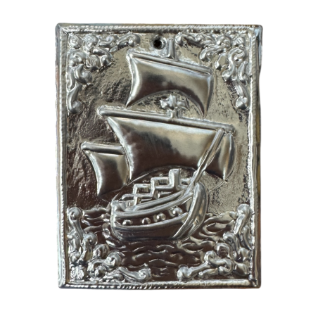 Ex-voto grec Bateau (tama) - plaque votive orthodoxe des marins 6 x 8 cm