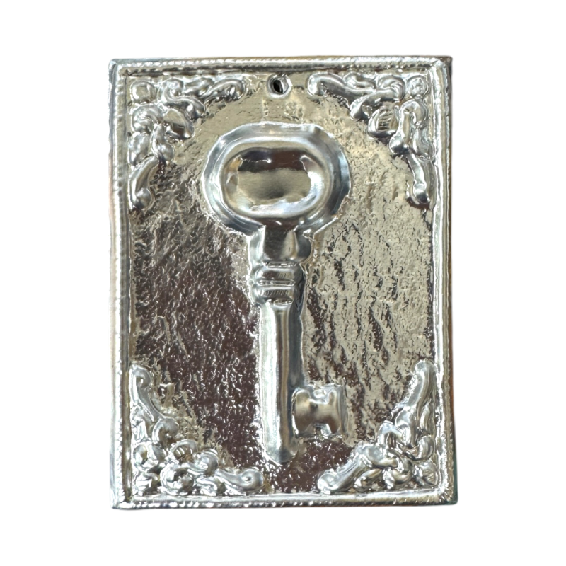 Ex-voto grec Clé (tama) - plaque votive orthodoxe métal argenté 6 x 8 cm