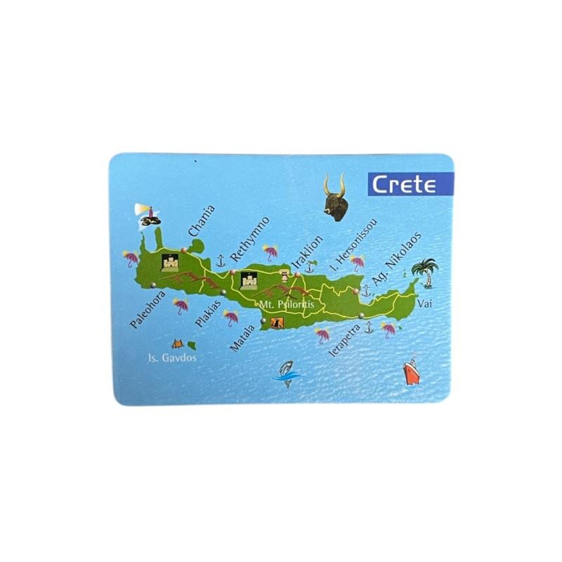 Magnet souvenir de Crète-Grèce "Carte île de Crète" 7,4x5,5 cm