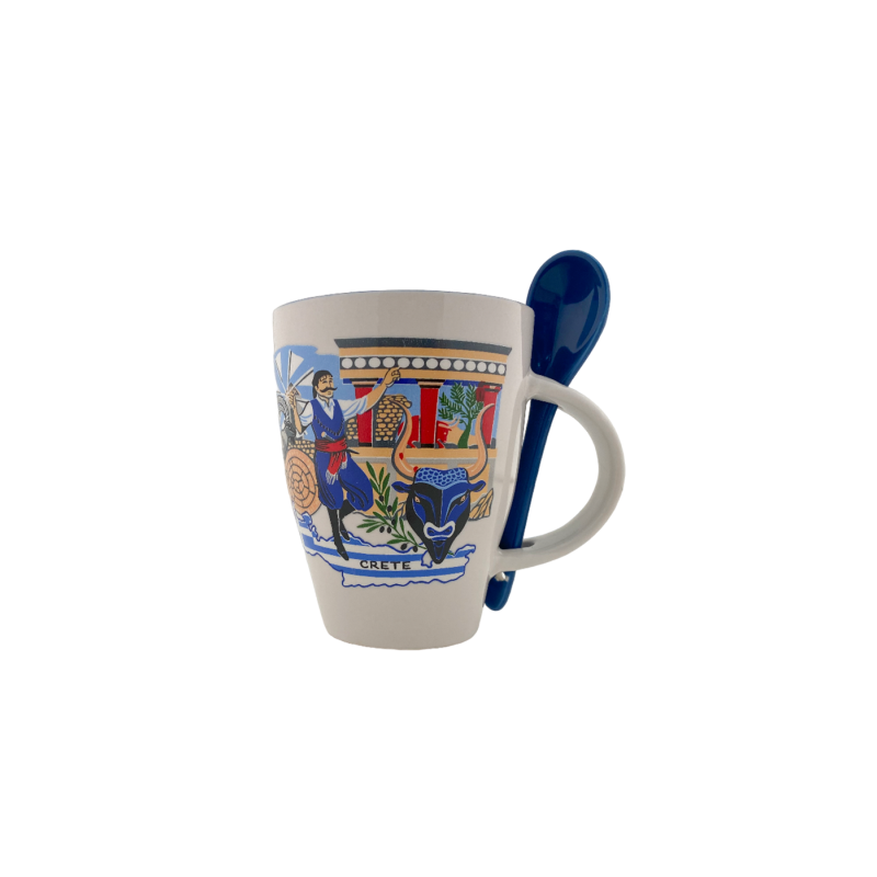 Tasse à thé avec sa cuillère - motif le minotaure et Knossos