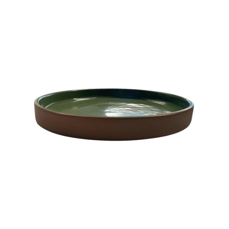 Assiette plate en terre cuite émaillée vert foncé ESPIEL 2,5x21x21 cm