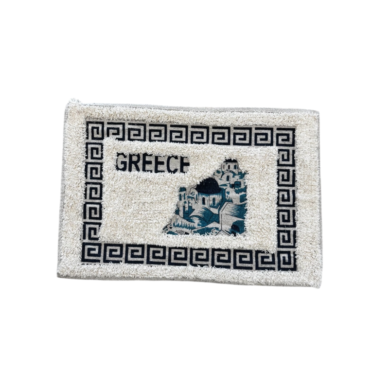 Tapis de bain en coton motif île grecque 60x40 cm Tapis de bain en coton motif île grecque 60x40 cm