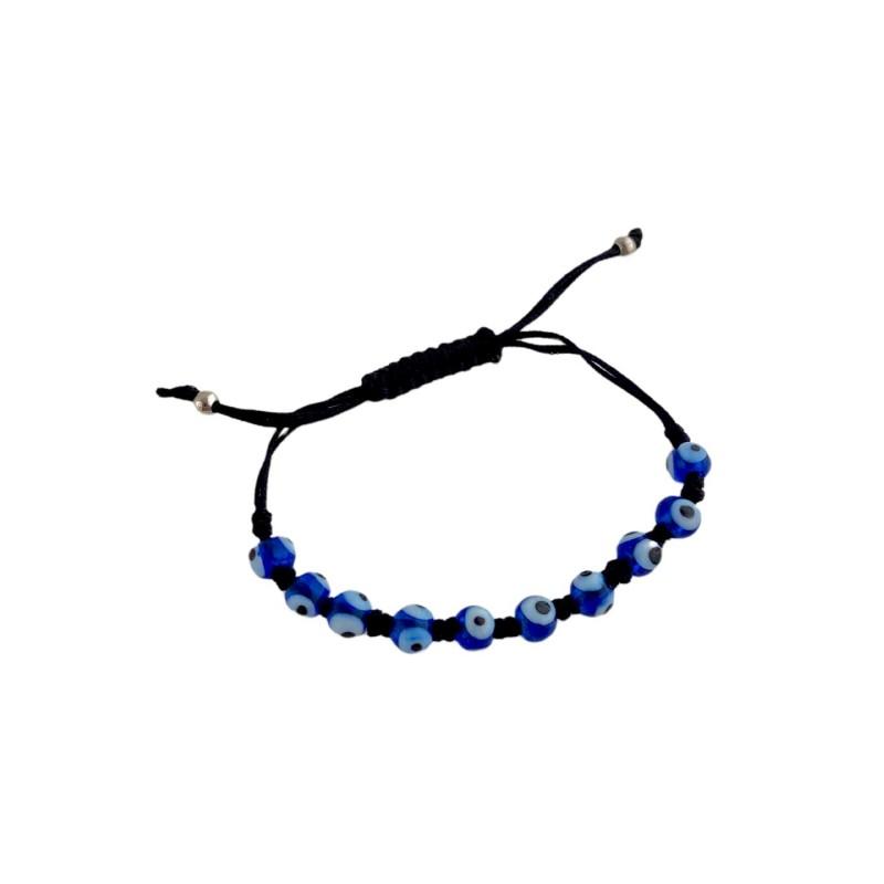 Bracelet grec noir Porte Bonheur avec 10 perles "oeils"