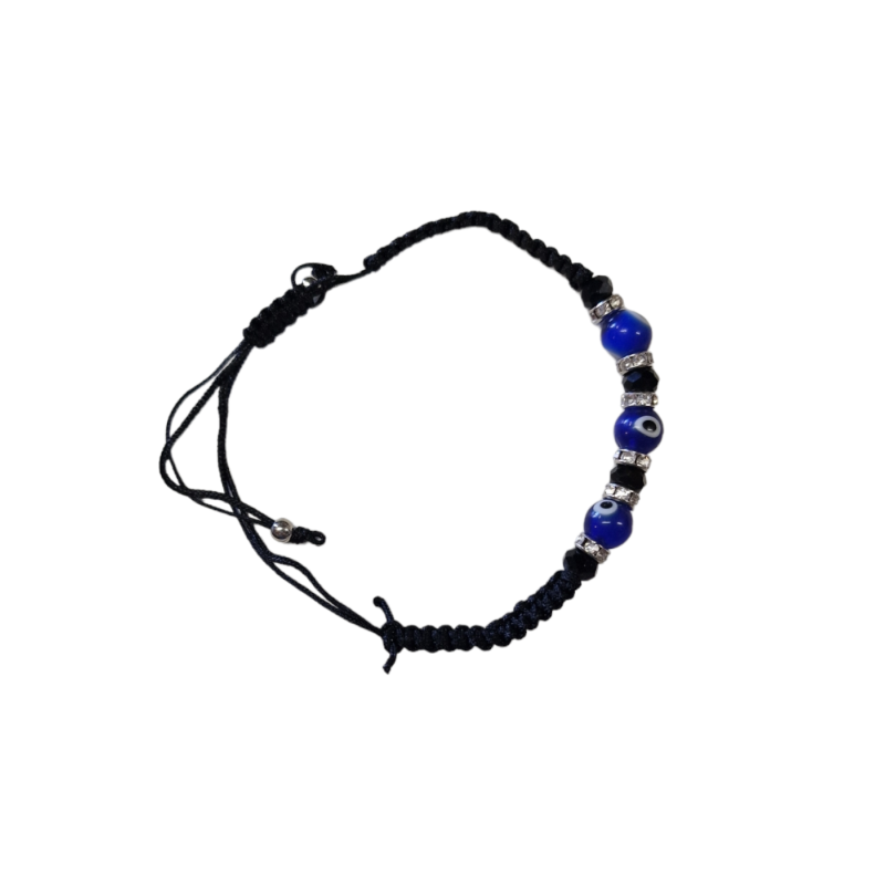 Bracelet grec noir Porte Bonheur avec 3 perles "oeils"