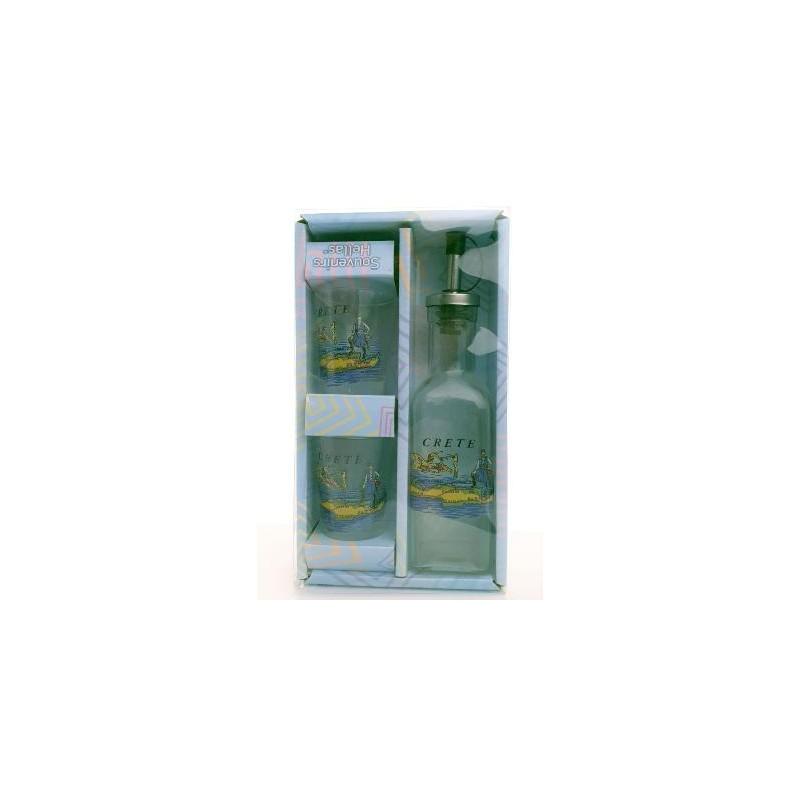 Coffret cadeau avec 1 bouteille 100 ml et 2 verres de raki de Crète