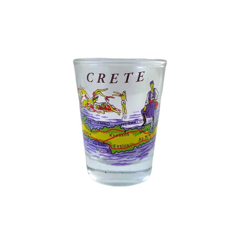 Verre de raki avec la Crète avec un fond bleu 6 cm Verre de raki avec la Crète avec un fond bleu 6 cm