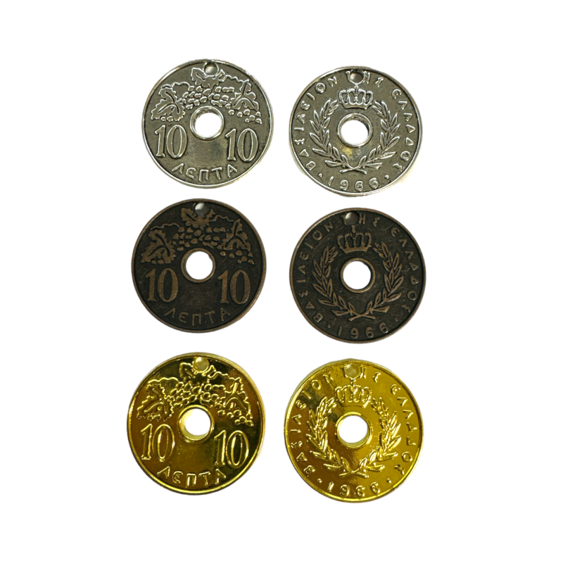 Pièce grecque "10 Lepta" 34 mm differentes couleurs