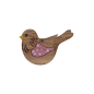 Oiseau en bois naturel avec une touche rose 5 x 4 cm et un trou à accrocher