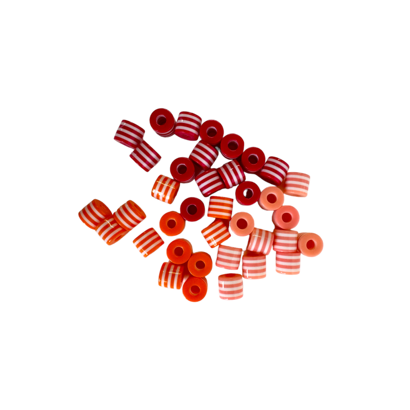 Lot de 10 perles cylindriques rayées 0,9 x 1,1 cm - 3 couleurs disponibles