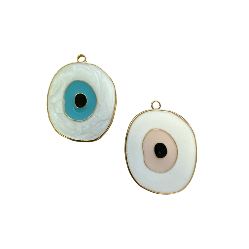 Pendentif œil grec émaillé en métal, 3.2 x 4.2 cm, différentes couleurs