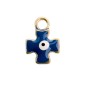 Croix mauvais œil émaillée en métal bleu et or, de 10x15 mm