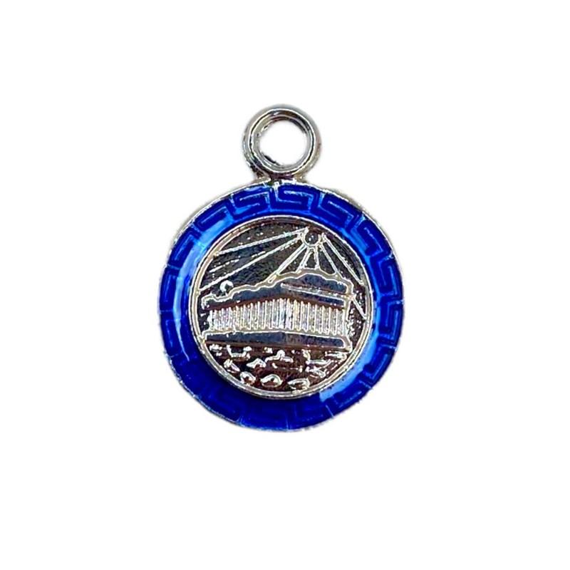 Pendentif émaillé bleu-argent "Le Parthénon" 1,9 x 2,4 cm