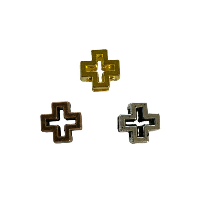 Lot de 5 croix métalliques 3D de 1x1 cm avec trou de 7 mm x 2,5 mm différentes couleurs