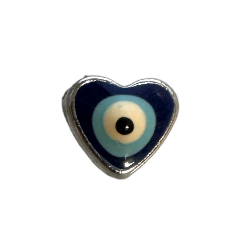 Perle en métal argent, mauvais œil émaillé en forme de cœur, de 8 mm