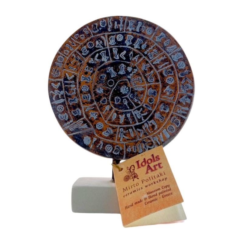 Disque de Phaistos en terre cuite fait main IDOLS ART diamètre 13.5 cm