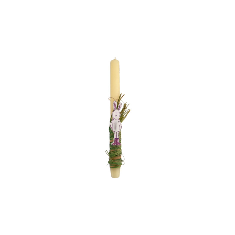 Bougie de Pâques artisanale de Grèce décorée avec un lapin de pâques - Lambada 30 cm