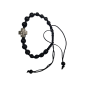 Bracelet noir avec 14 perles noires et une croix argentée Bracelet noir avec 14 perles noires et une croix argentée