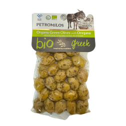 Olives grecques vertes à l'origan BIO en sous vide PETROMILOS 250 g