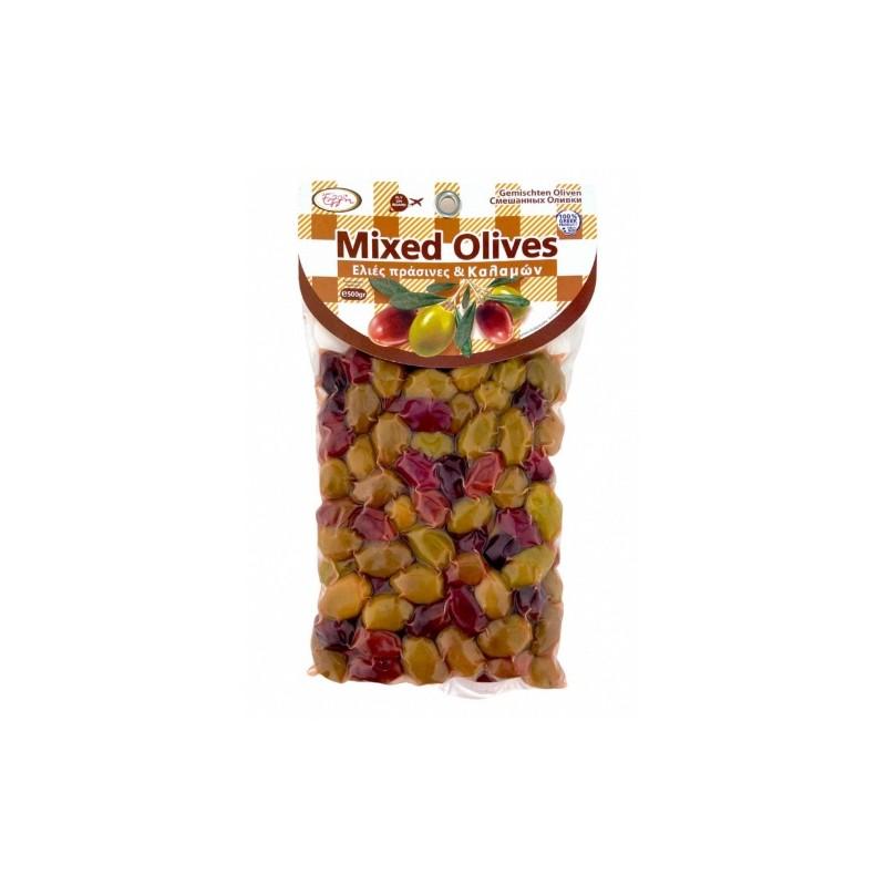 Olives mixtes grecques, vertes et noires, en sous vide ELLIE 500 g